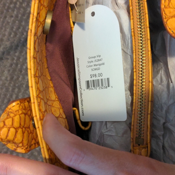 Jessica Simpson Yellow Croc-Embossed Satchel - Picture 6 of 11